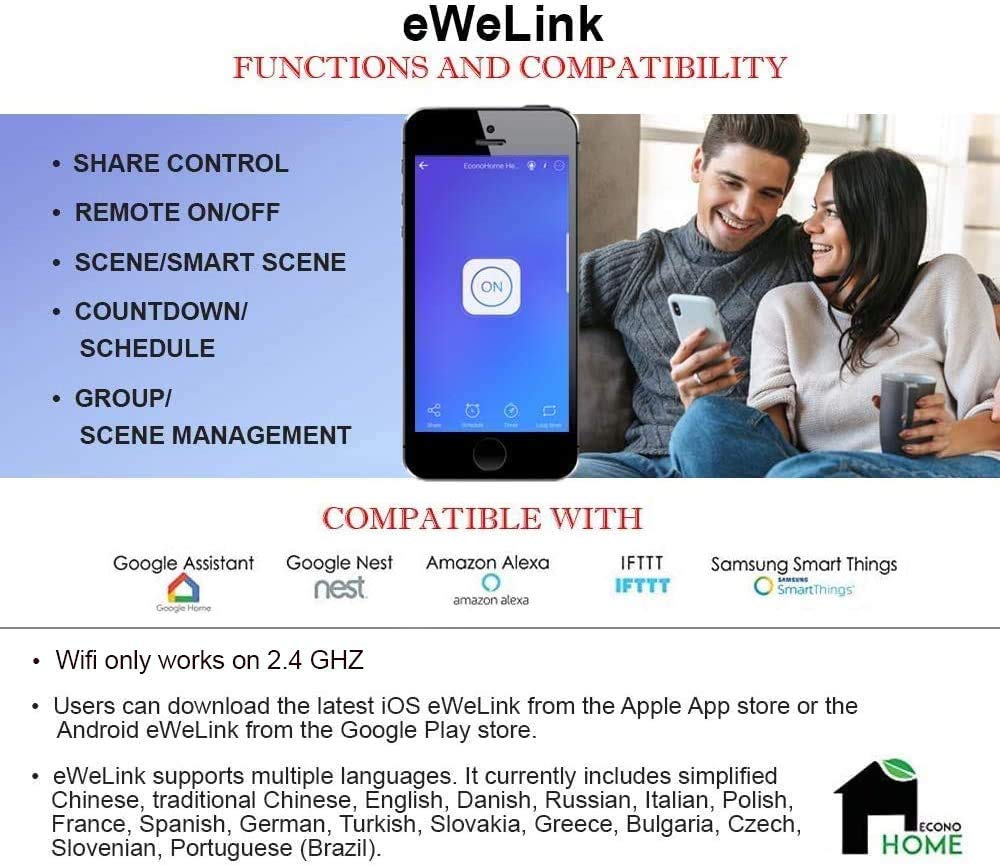 EconoHome Wall Mount Smart Space Heater Panel - Pairs with eWeLink App - 400W Convection Heater - For 120 Sq Ft Room - 120V