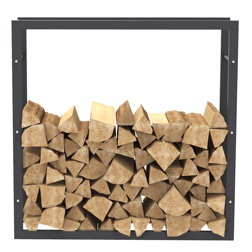 BAKAJI Soporte vertical para leña rectangular de metal para madera de interior, exterior, madera, casa, jardín, para chimenea, chimenea, diseño moderno (100 x 100 x 25 cm)