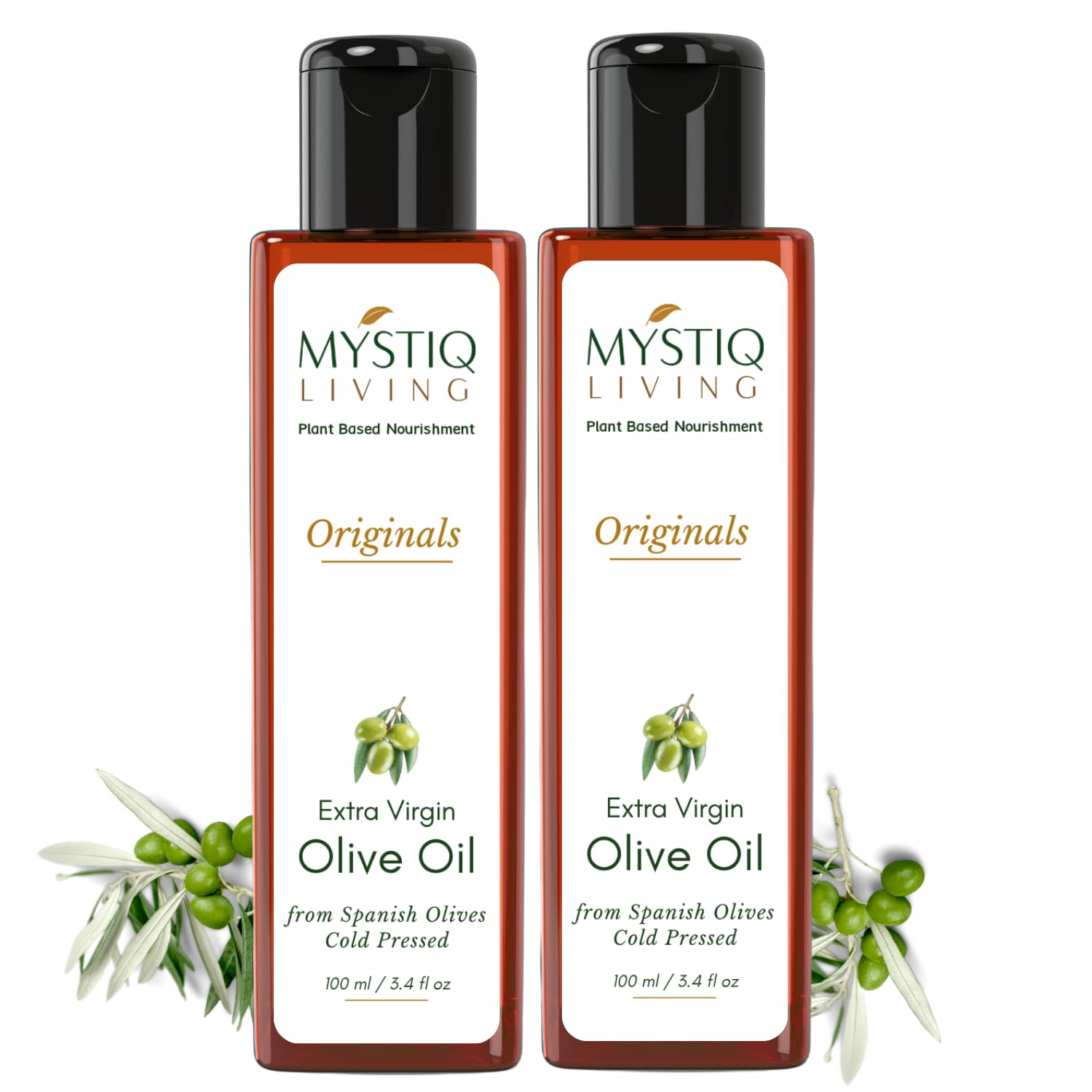 Mystiq Living Extra Virgin Olive Oil for Hair, Skin & Face | Cold Pressed, 100% Pure & Natural - 400 ML (Pack of 2)