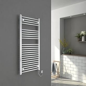 Warmehaus 250w Electric Heated Towel Rail Radiator Warmer 1100 x 500mm Bathroom Electric Towel Radiator Rad White Straight Towel Warmer