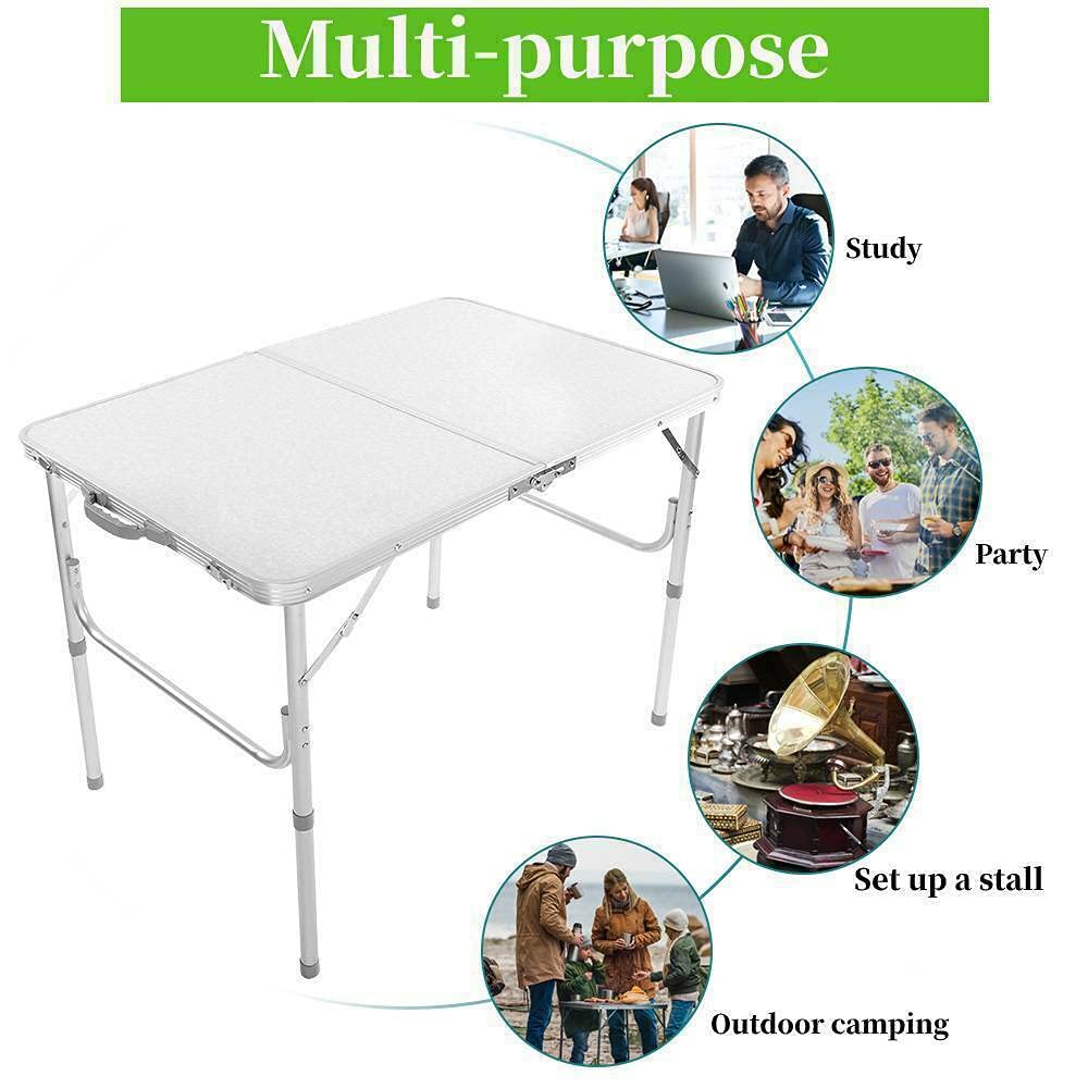 Table de Pique-Nique de Camping 90cm avec hauteurs réglables, Table de Jardin Pliante légère avec poignée de Transport pour Jardin, Pique-Nique, Barbecue, fête, activités intérieures et extérieures