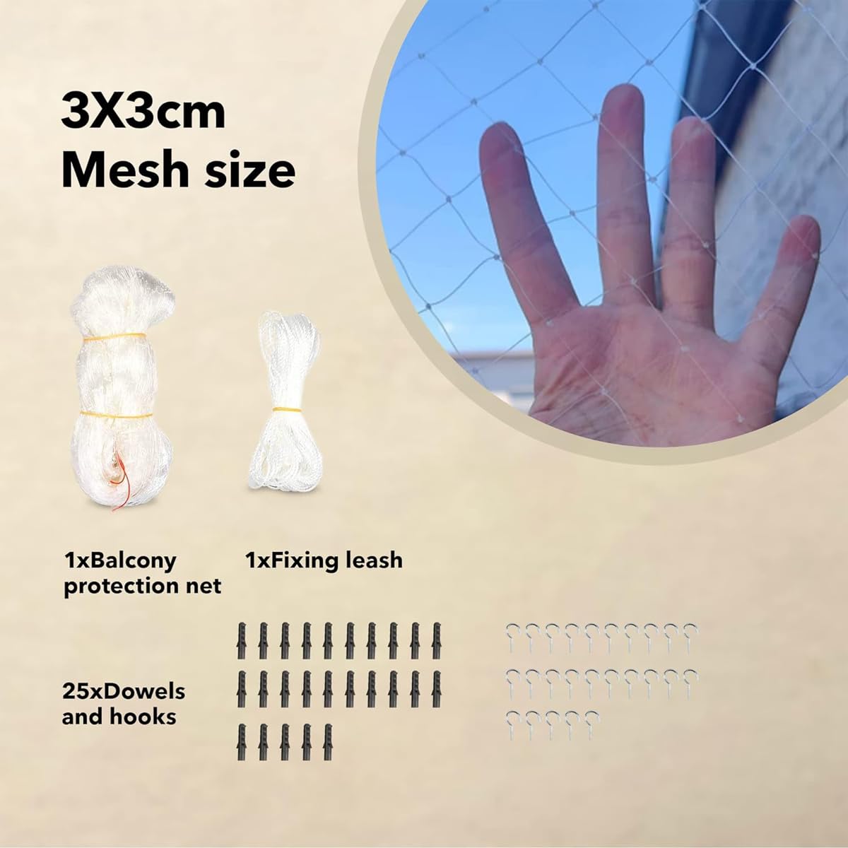 Sarini Protezioni Reti per Gatti 6 X 3 M Protezioni in Filo di Nylon di plastica Reti anticaduta di Sicurezza per Gatti?; Animali Domestici per Proteggere Le finestre del Balcone
