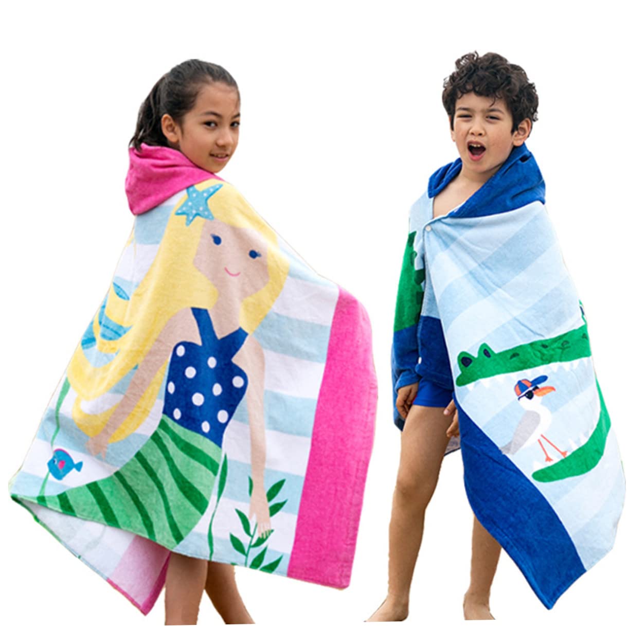 Veemoon Serviette de Bain à Capuche pour Garçon Fille Poncho Serviette de Plage Paréo Garçon Fille avec Boucles Latérales