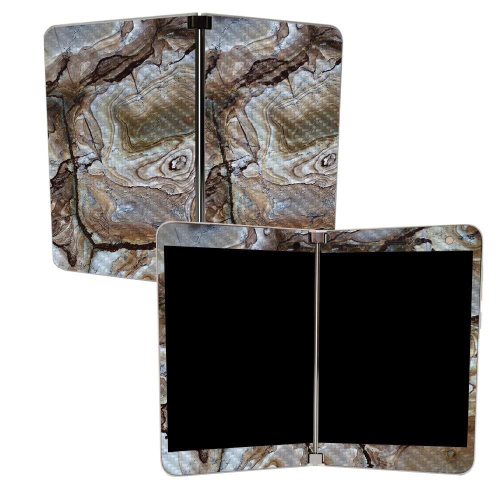 MIGHTY SKINS MightySkins Carbon Fiber Skin for Microsoft Surface Duo - Brown Marble | Protective, Durable Textured Carbon Fiber Finish | Easy to Apply, Remove, and Change Styles | Made in The USA