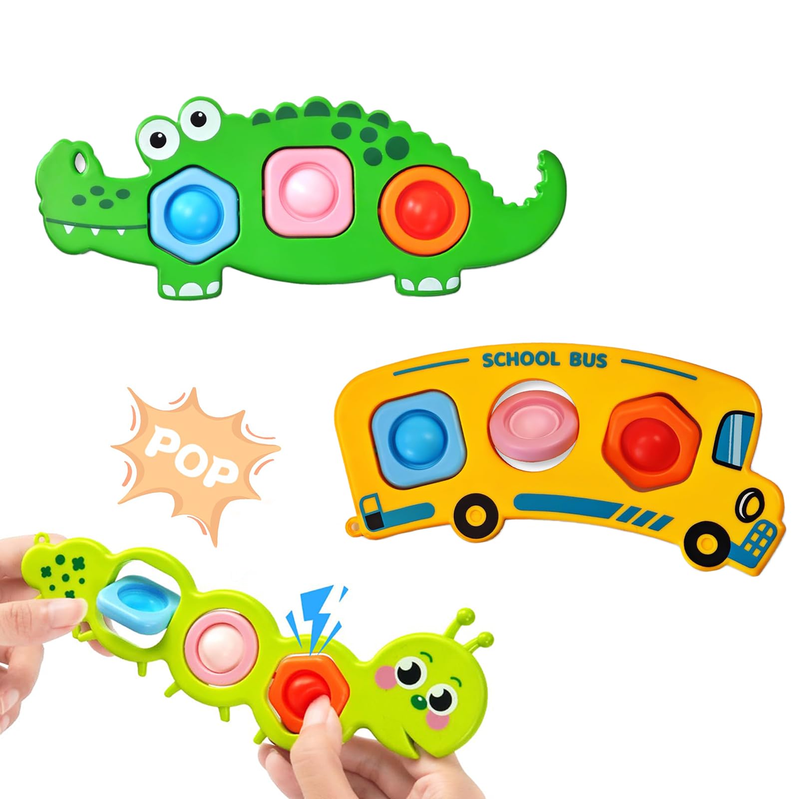 Afufu 3PCS Fidget Popper Sensory Toys for Toddlers 10+ Months, Baby Montessori Early Development & Educational Toys for Fine Motor Skills, Stress Relief, Travel Activities, Autism Gift for Boys Girls
