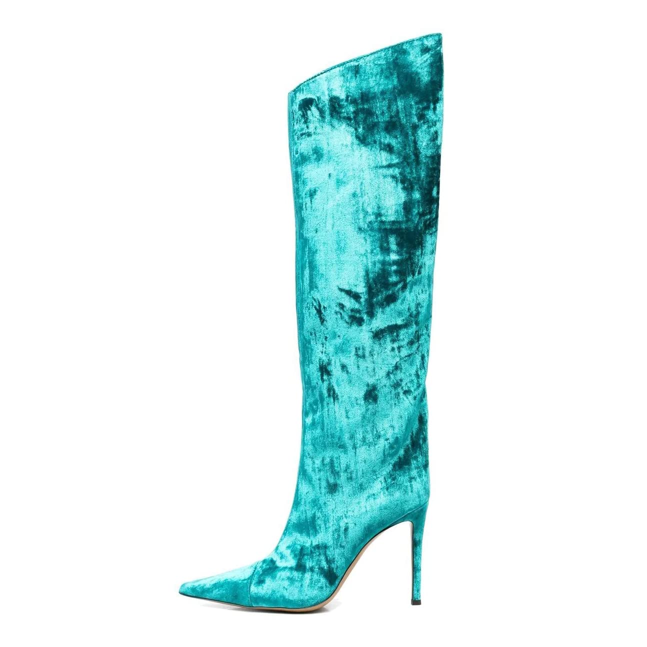Arqa Metallic Boots for Women Pointed Toe High Stiletto Heel Knee High Boot Fashion Chrome Zipper Boot Dressy Party Shoes 11 Blue Velvet