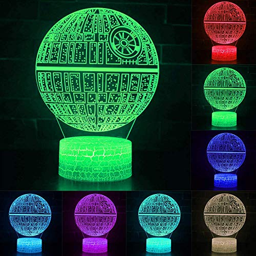 Tebocr 3D Illusion Star Wars Night Light Three Pattern Death Star/Millennium Falcon/Starships Interstellar 7 Color Change Decor Lamp Desk Table Night Light Lamp For Kids Children Holiday Gift #TOP1