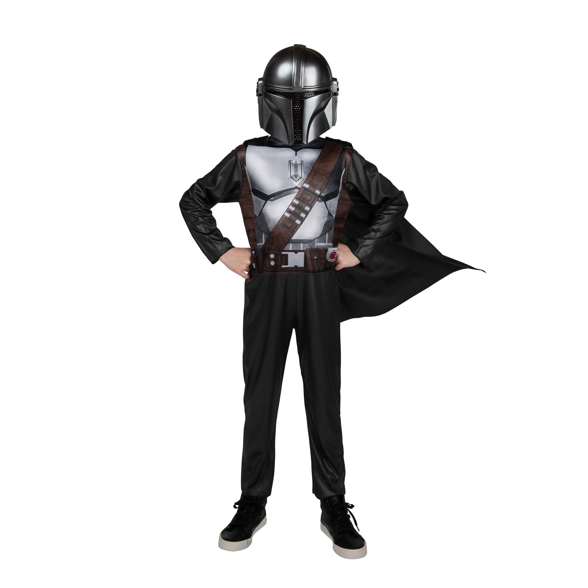 STAR WARS The Mandalorian Official Youth Halloween Costume - Printed Jumpsuit with Plastic Mask