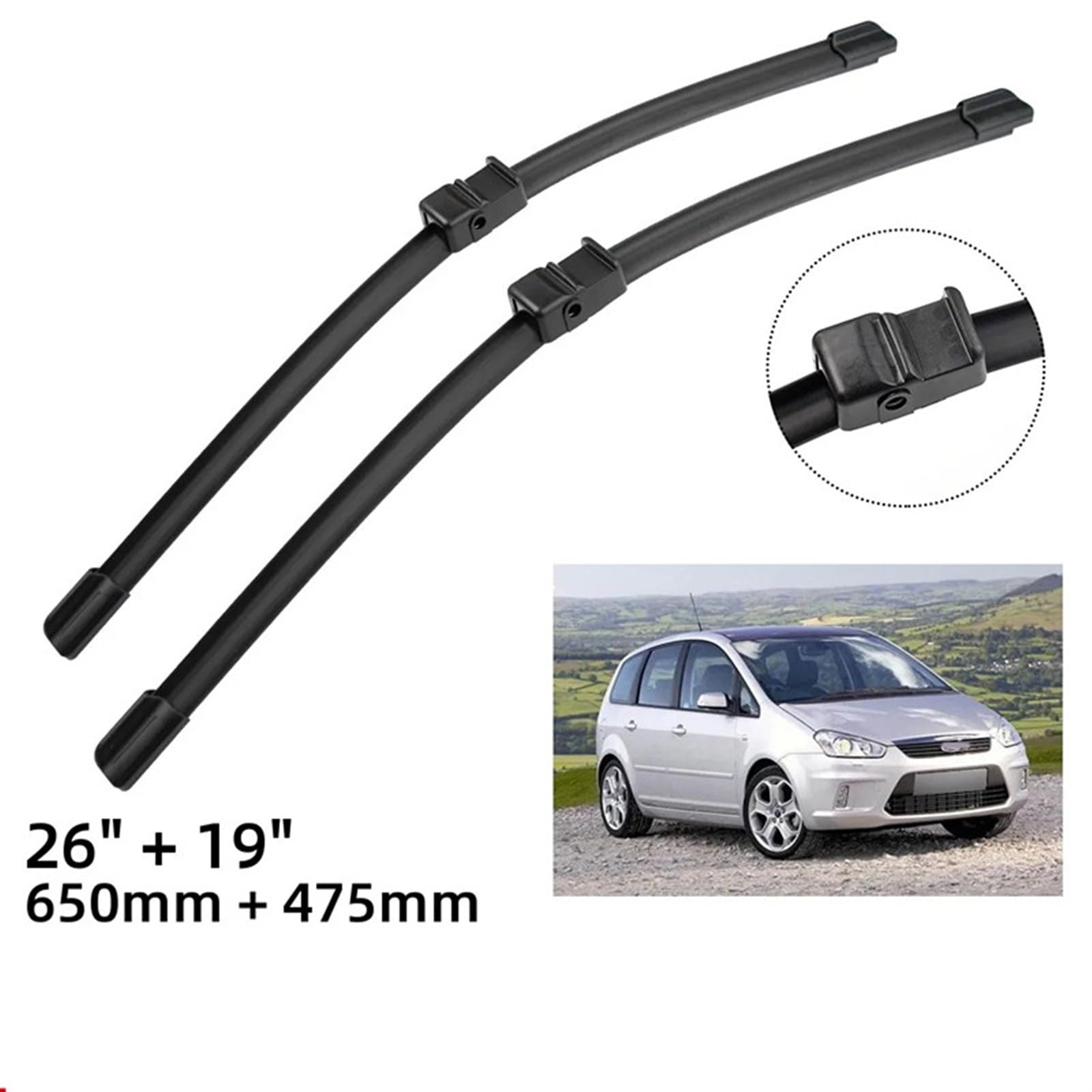 Limpiaparabrisas Coche Compatible Con Ford Para C-Max 2003 2004 2005 2006 2007 2008 2009 2010 Escobillas Limpiaparabrisas Delanteras Parabrisas Ventana 26 "+19" Piezas De Automóvil