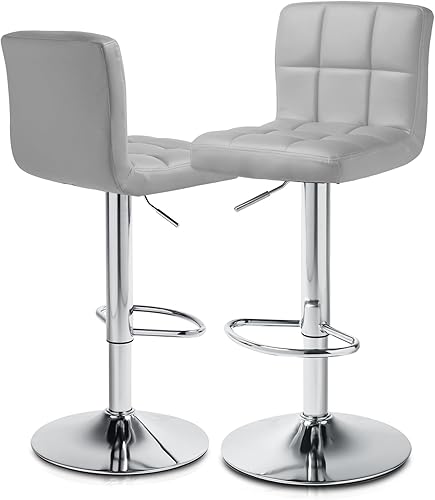 MoNiBloom Modern PU Leather Adjustable Swivel Barstools with Footrest and Back Armless Kitchen Counter Bar Stools Set of 2 Grey