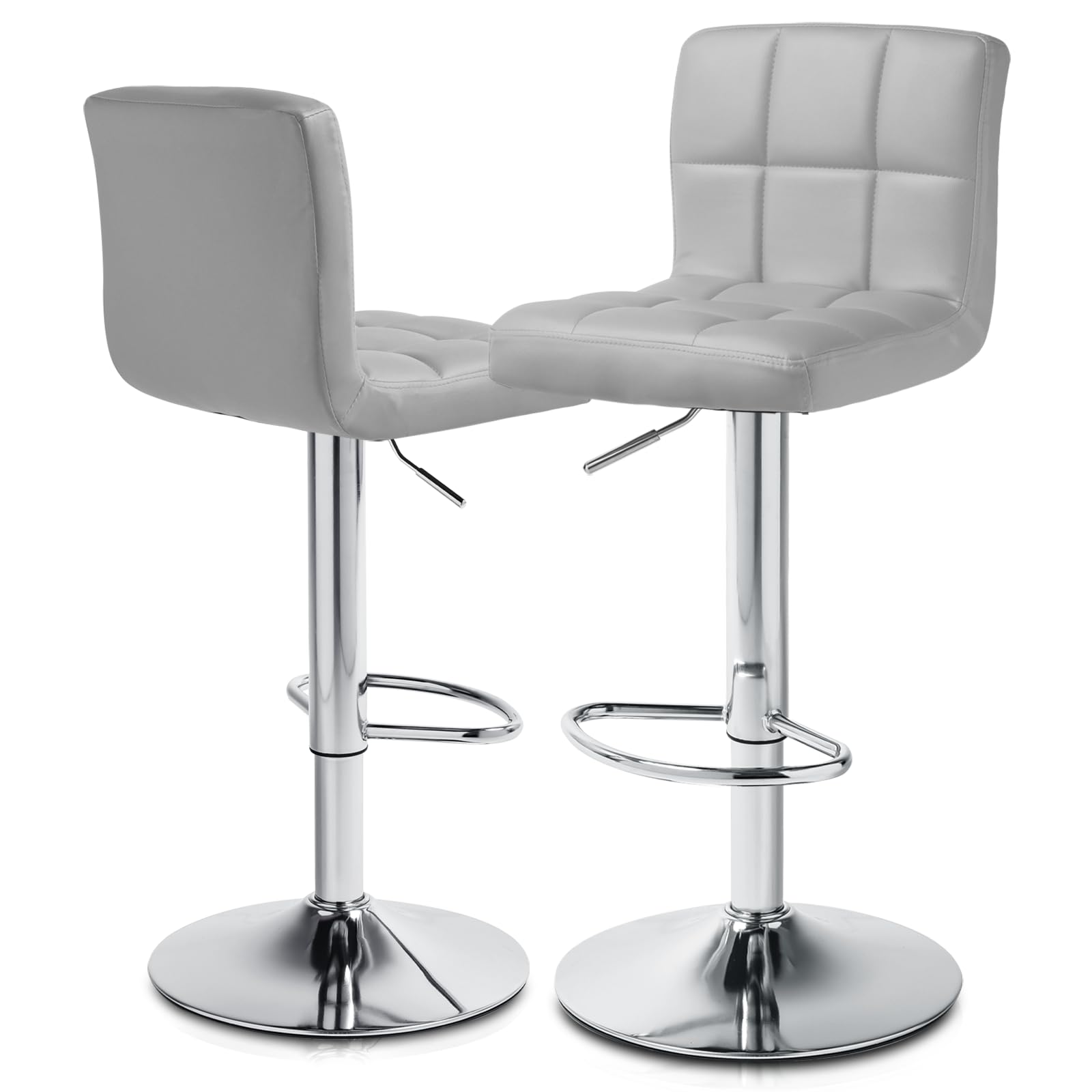 MoNiBloom Bar Stools Modern PU Leather Adjustable Swivel Barstools with Footrest and Back, Armless Kitchen Counter Bar Stools Set of 2, Grey