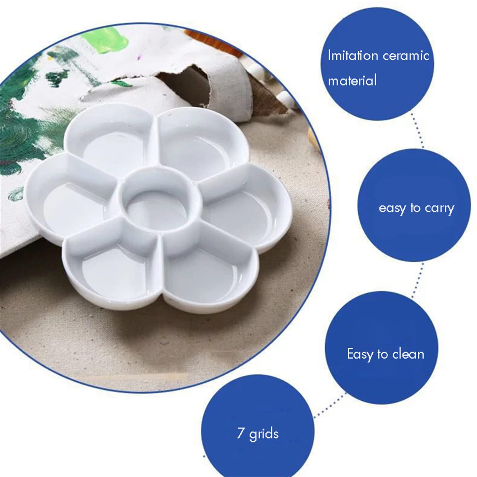 5 PCS Blanc Imitation Céramique Palettes De Peinture, 7 Biens Forme De Fleur Palette D'aquarelle Plateau De Peinture for Peinture Partie, Bricolage Artisanat Et Peinture D'art