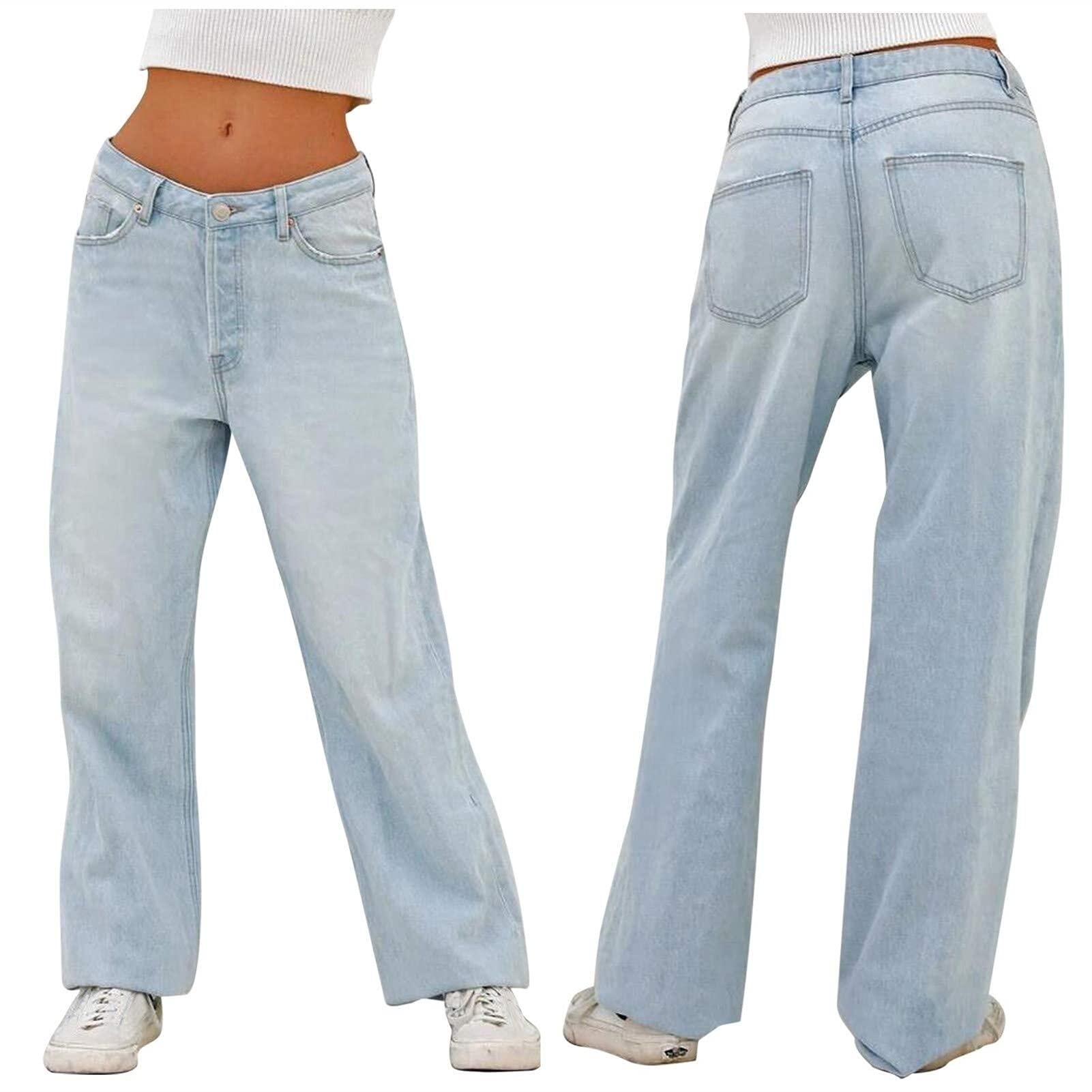 Jeans Boyfriends Taille Haute Pour Femmes Pantalon Long En Denim À Jambe Large Avec Poches Dżinsy damskie