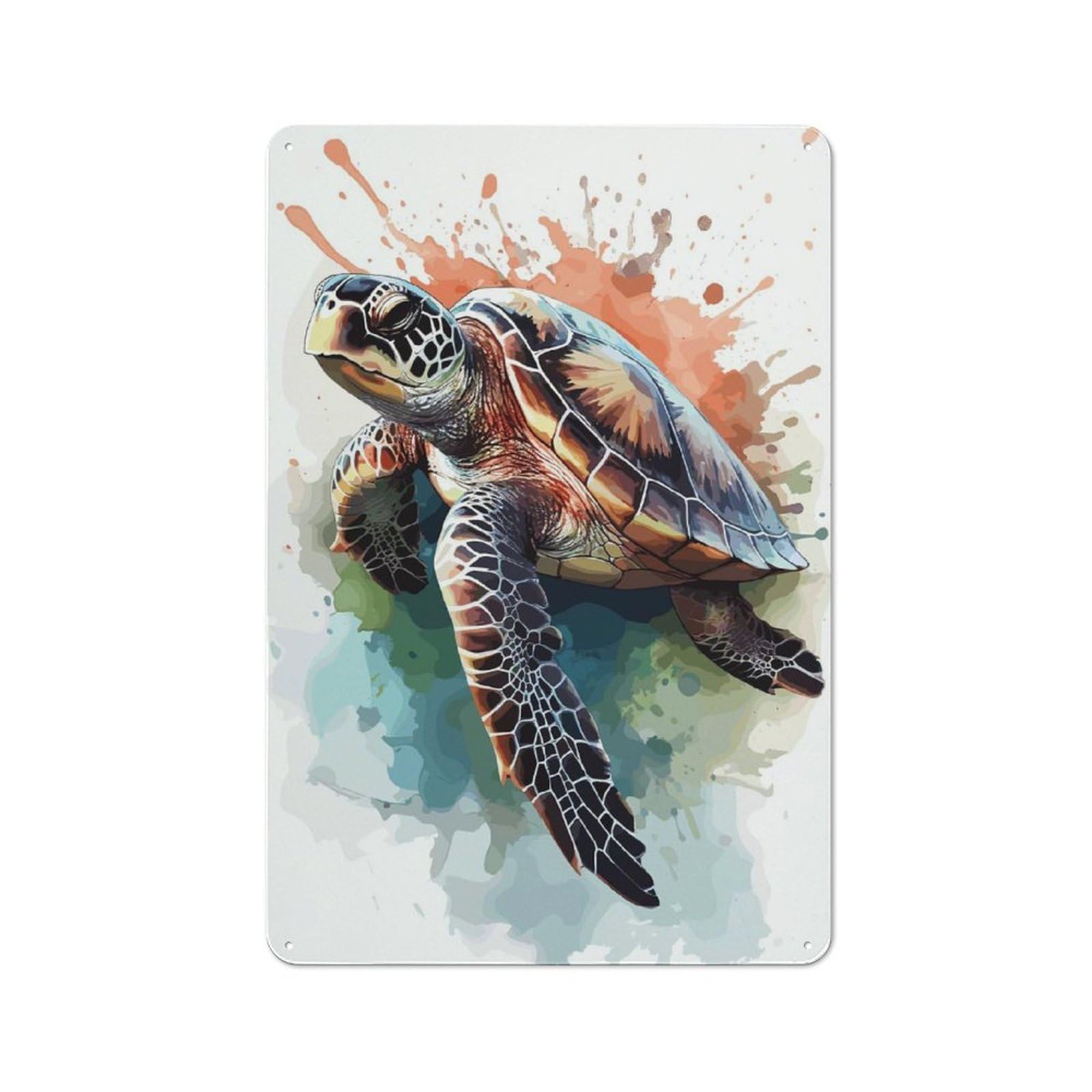 Vintage Tin Sign 30x20cm with Sea Turtle Watercolor Art for Hobby Room Or Studio, for Metal Sign Collectors, for Garage And Workshop Walls