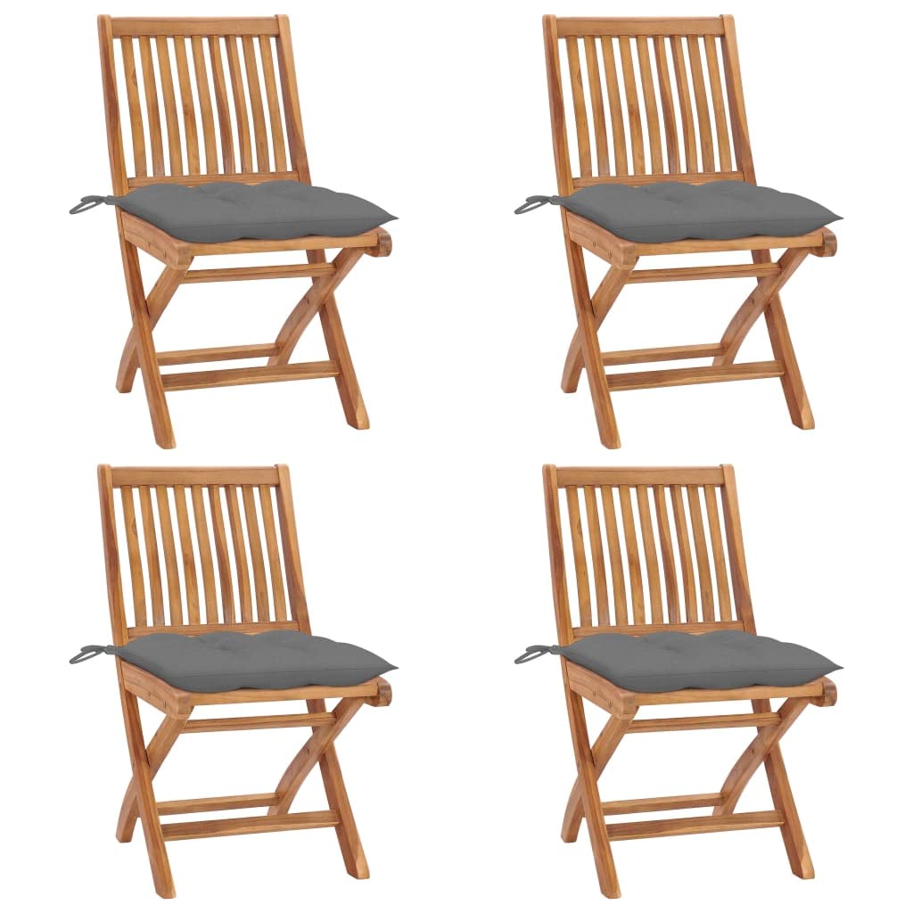 vidaXL 4X Madera Maciza Teca Sillas de Jardín Plegables con Cojines Sillón Exterior Terraza Balcón Patio Asiento Butaca Muebles Mobiliario Duradera