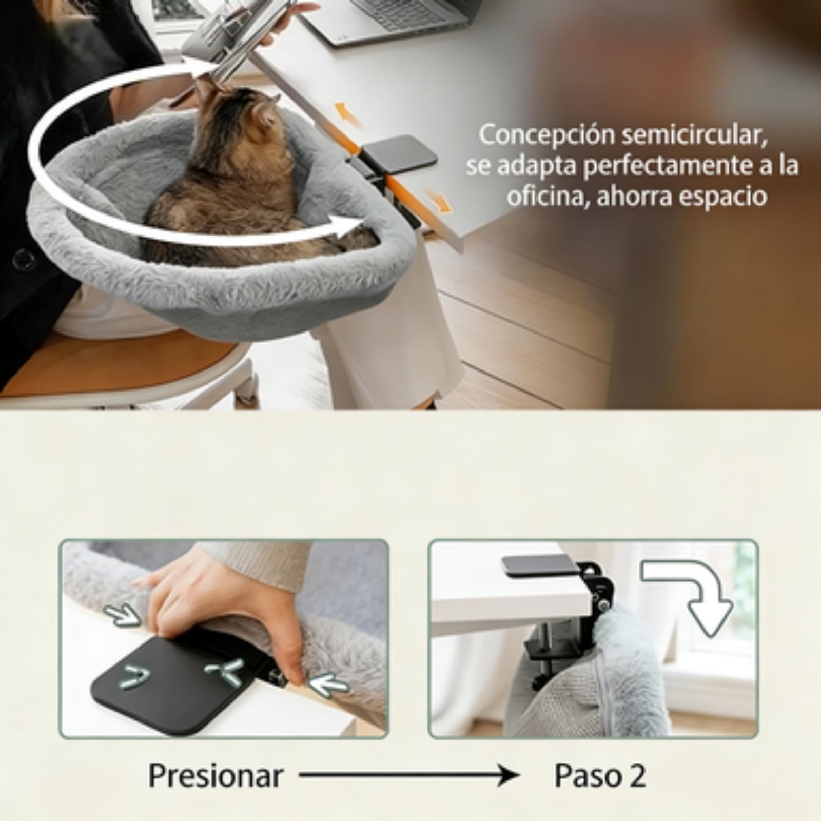 Hamaca para Gatos de Escritorio Plegable, Cama de Escritorio para Gatos con Abrazadera Estable, Fácil de Limpiar, Capacidad de Carga hasta 18 kg