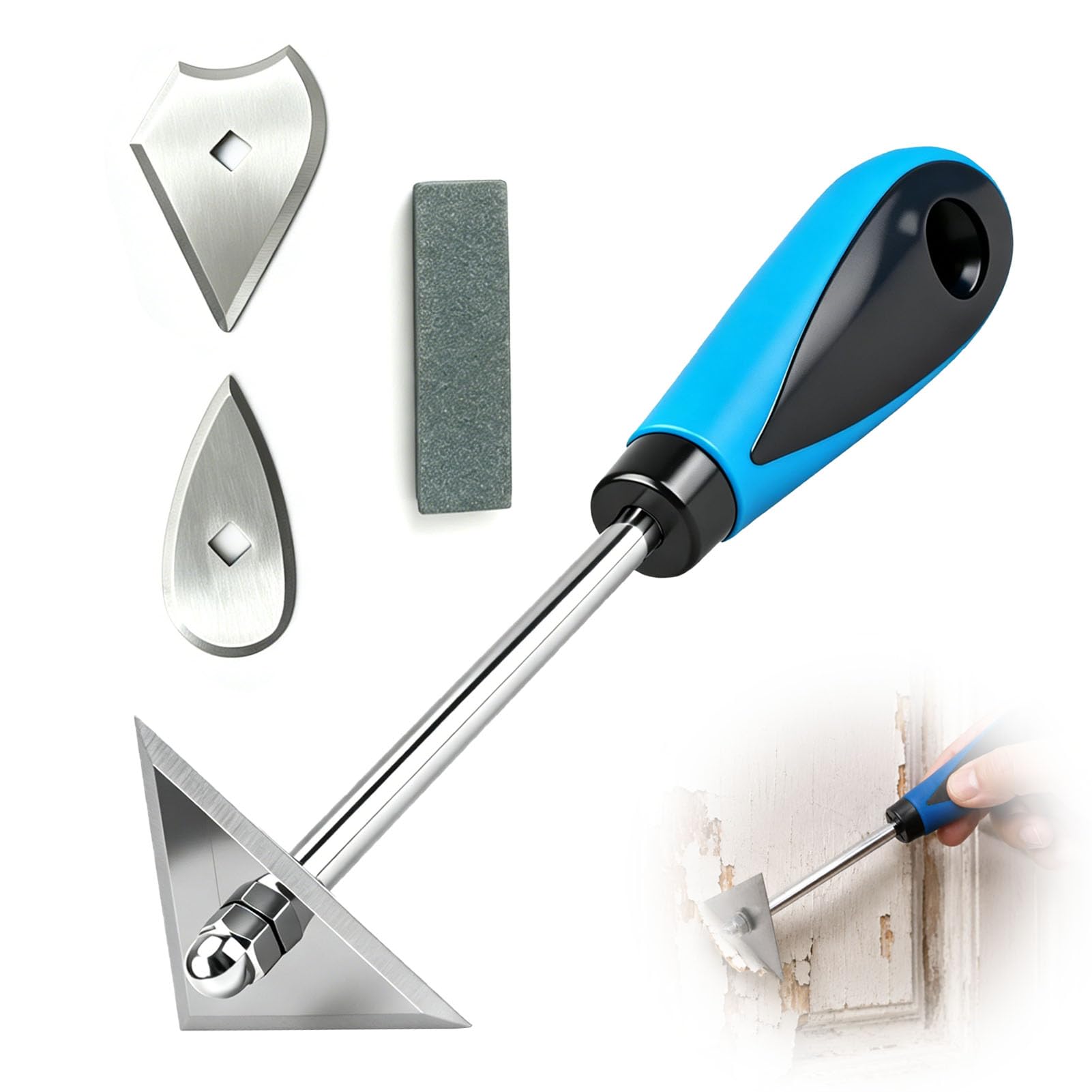 Paint Scraper Set 3-in-1 Paint Stripper Tool with 3 Interchangeable Carbide Scraper Edges & Sharpening Stone Professional Hand Scrapers for Woodworking DIYers Furniture Restoration