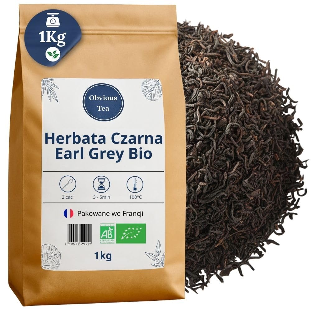 Herbata czarna Earl Grey Organic – herbata wegańska liściasta, 100% naturalna, bez GMO – z upraw ekologicznych – pakowana we Francji – worek 1 kg (500 filiżanek)