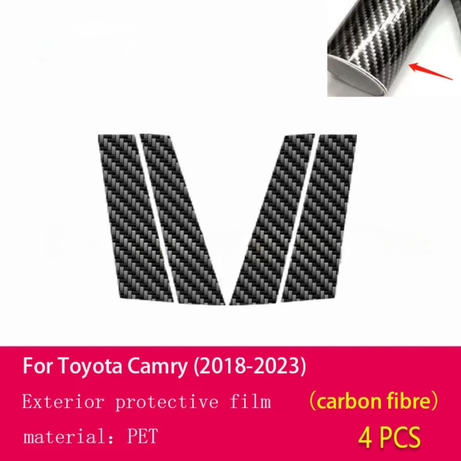 Pellicola protettiva per carrozzeria auto B C per lunotto della finestra con membrana anti-graffio TPU PPF, accessorio per Toyota Camry 2018-2023 (fibra di carbonio)