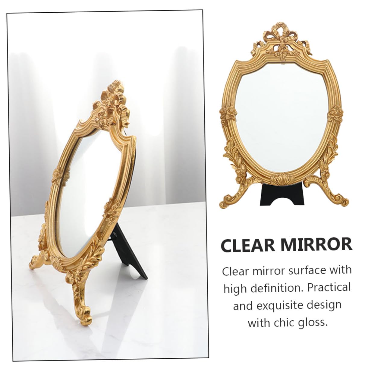 Espejo Tocador Vintage Dorado con Base Estable Espejo de Aumento para Maquillaje y Afeitado Herramienta Cosmética de Mesa Elegante y Duradera