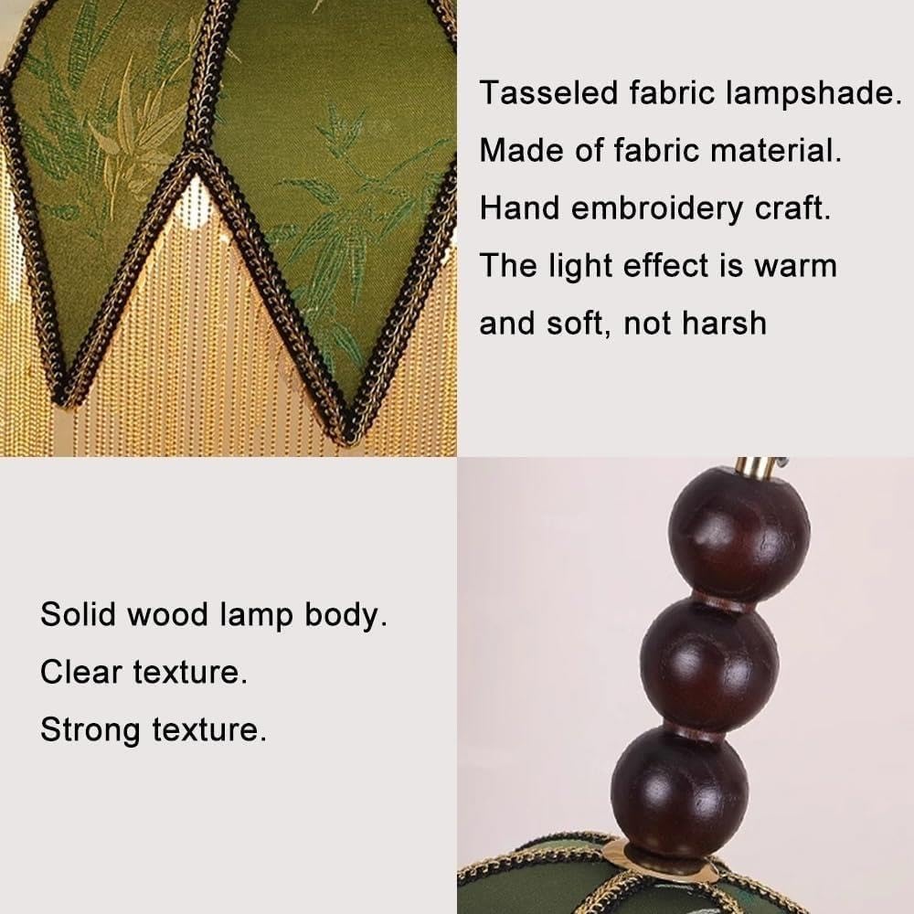 Lampe Suspendue Vintage Tissu Brodé Pompons Vert Style Français