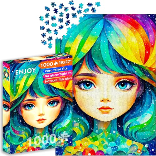 Puzzle 1000 pièces pour Adultes - Portrait Fantastique d'une Petite Fille Arc-en-Ciel | Finition Mate antireflet | Puzzle Amusant et exigeant | 68 x 48 cm | Cadeau Original | Enjoy