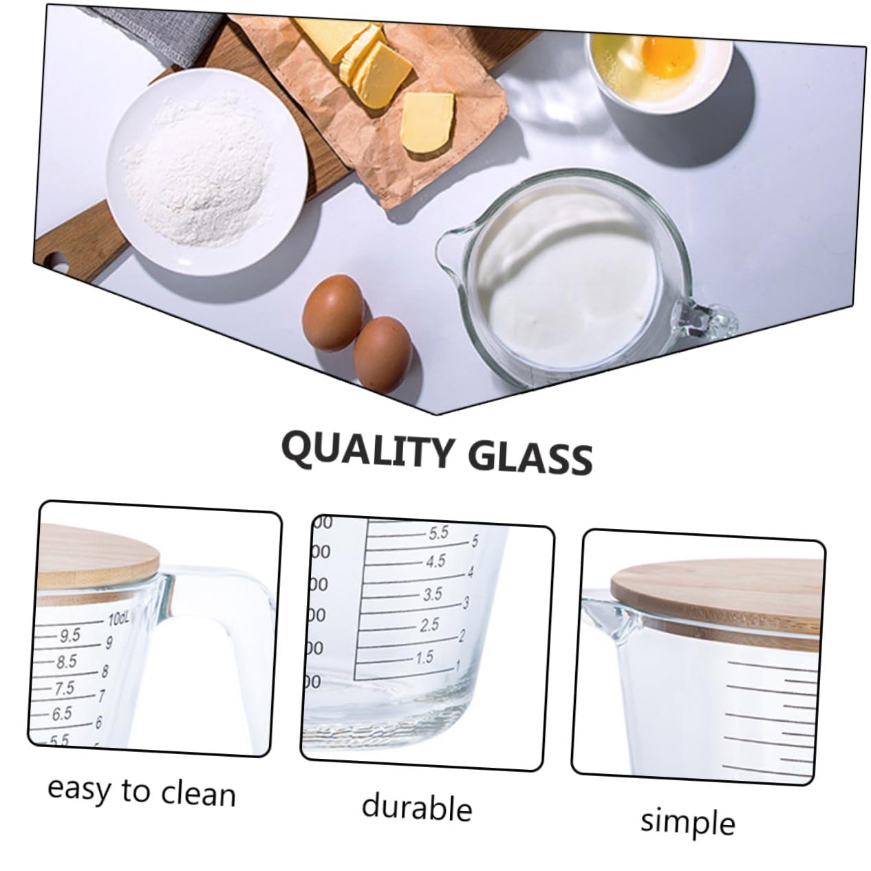 Messbecher mit Skala aus Glas, Hitzebeständig, 1 Stück | Wiederverwendbar, Leicht zu Reinigen, für Öl und Flüssigkeiten, Präzises Abmessen, Küchenzubehör