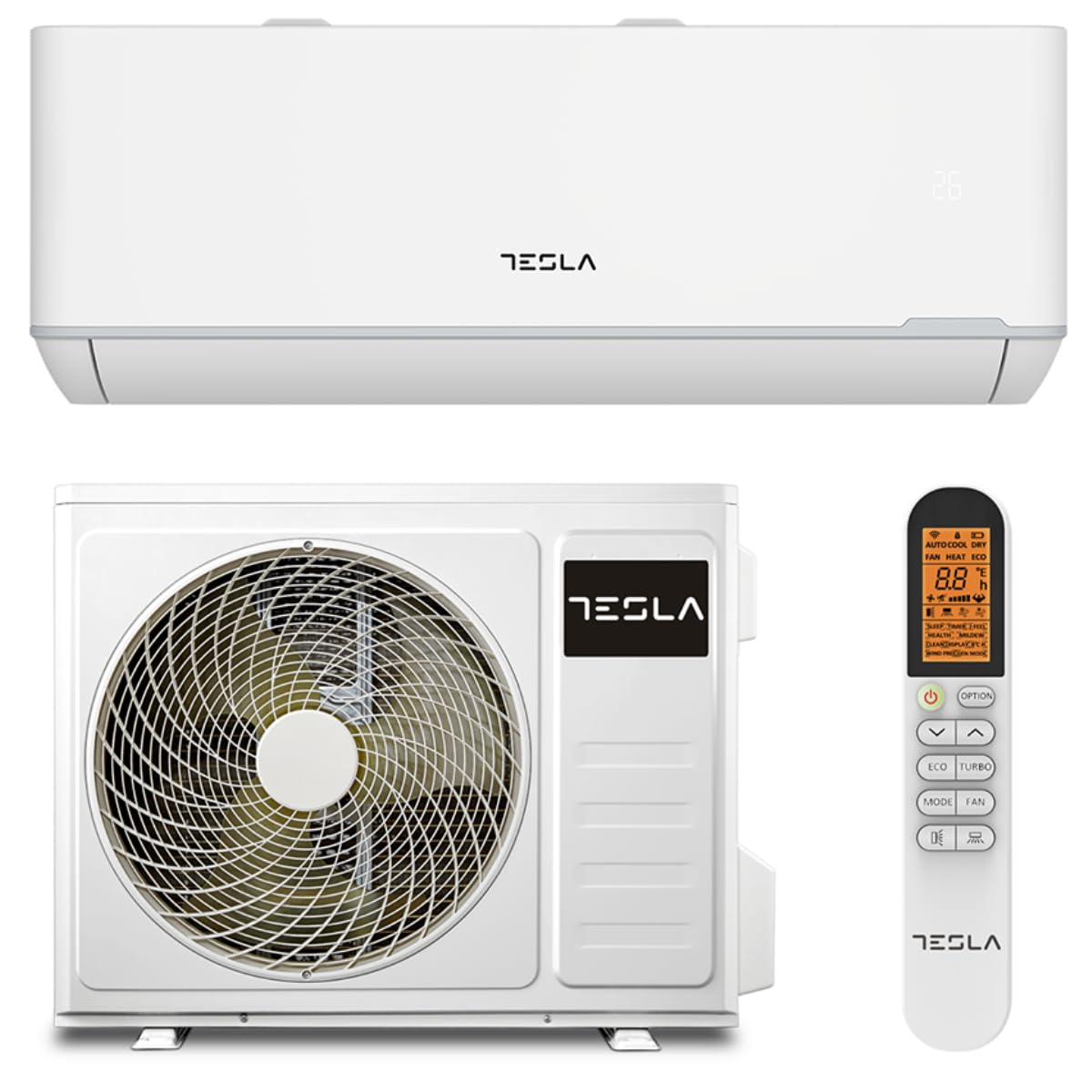 Tesla Aire Acondicionado Inverter Split 3.000 Frigorías [Hasta 30m2] (12.000 BTU) - Wi-Fi, Turbo, Autolimpieza, A+++ Calor, Clase A++ Frío, Gas R32 (Blanco)