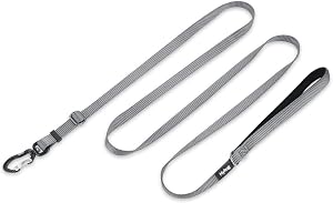 Hyhug Pets Strong and Lightweight Aviation Aluminium Clip with Adjustable Between 4 Feet and 6 Feet Leash with Tough Nylon and Soft Lined Handle for Small Dogs Lead. (Small, Sleet Gray)