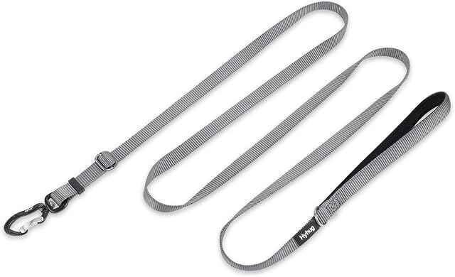 Hyhug Pets Strong and Lightweight Aviation Aluminium Clip with Adjustable Between 4 Feet and 6 Feet Leash with Tough Nylon and Soft Lined Handle for Small Dogs Lead. (Small, Sleet Gray)