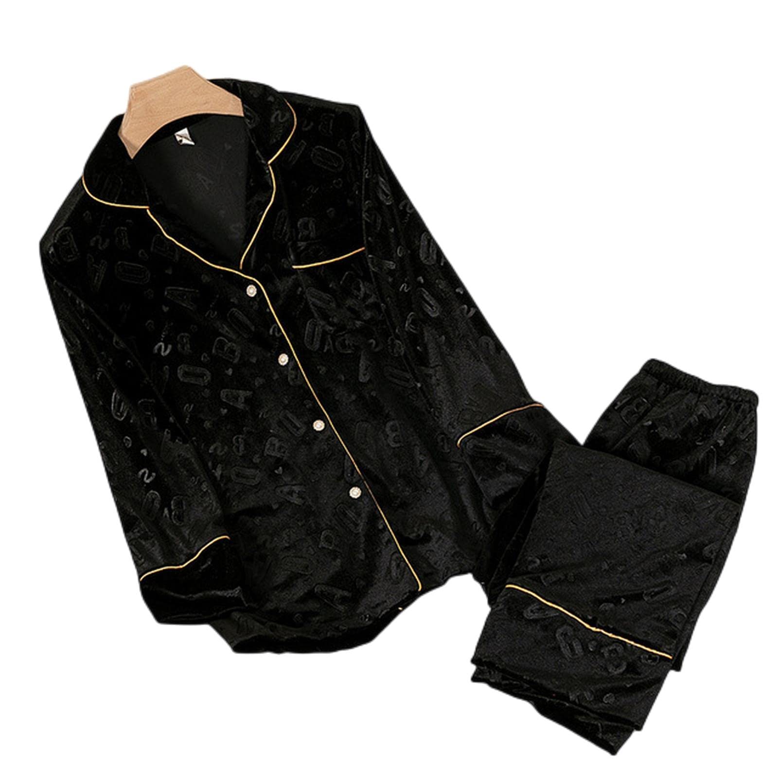 Pyjama Femme Pyjamas pour Femmes Fausses Velours 2Pcs Set À Manches Pleines Et Pantalon Printemps Automne Lettre d'hiver