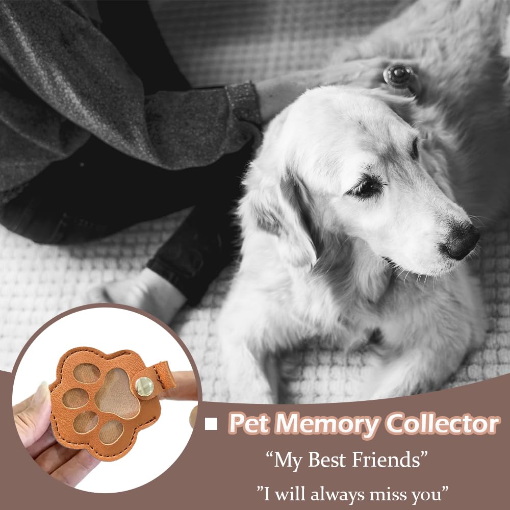 Mwrenqei 3 PCS Pet Memory Collector Keychain PU Leather Pets Hair Storage Pouch Box Paw Print Shape Cat Dog Fur Keepsake Keyring for Collecting Hair Animal Memorial Gifts - Image 3