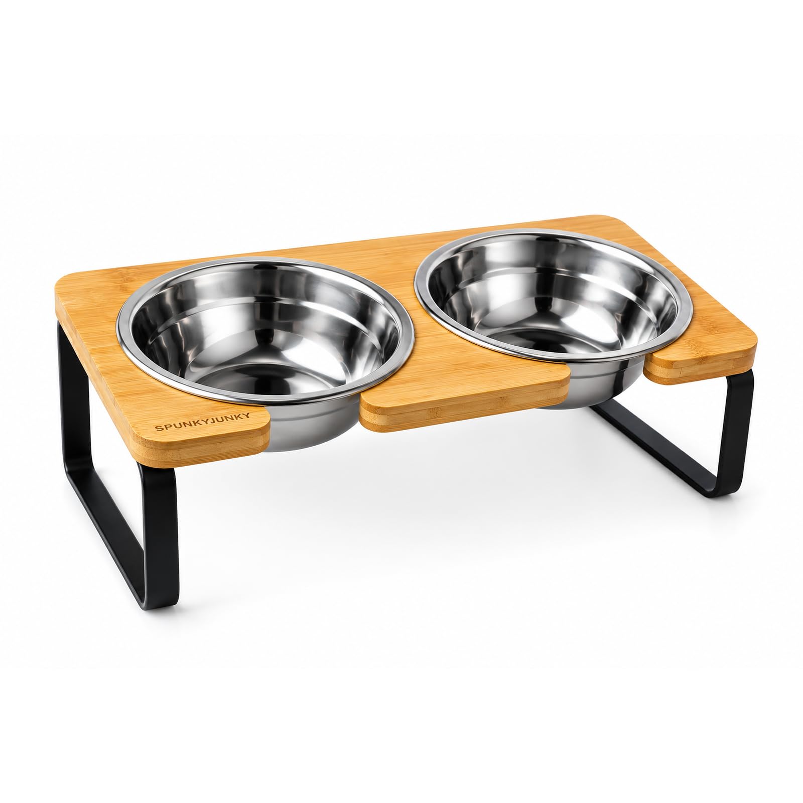 SPUNKYJUNKY Hundenapf erhöht Futternapf aus 304 Edelstahl Futterstation mit Zwei einstellbaren Höhen Fressnapf und Wassernapf für Katzen und Hunde (600ml)