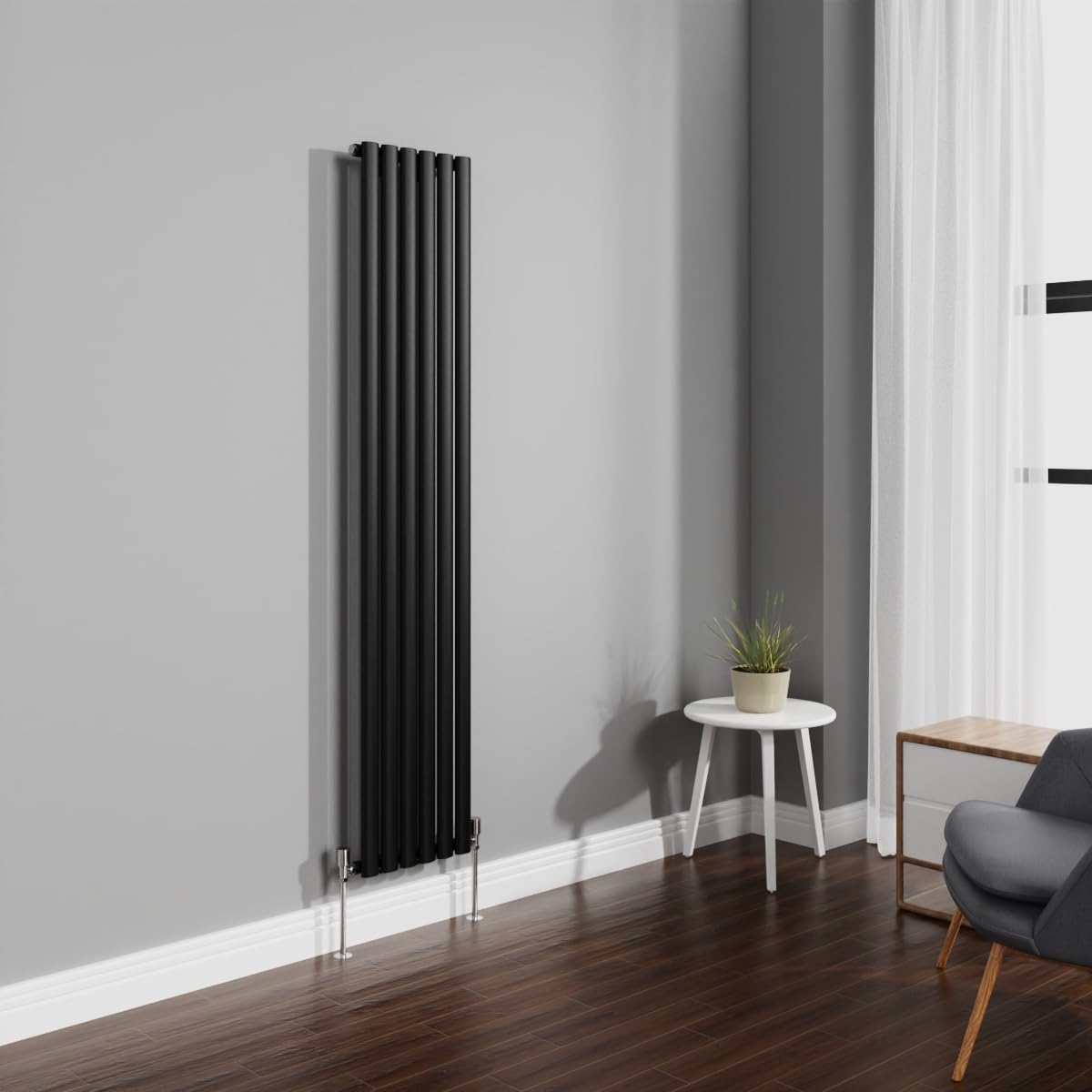 NRG 1800x354mm Black Radiator Vertical Oval Panel Bathroom Designer Single Rad Central Heating