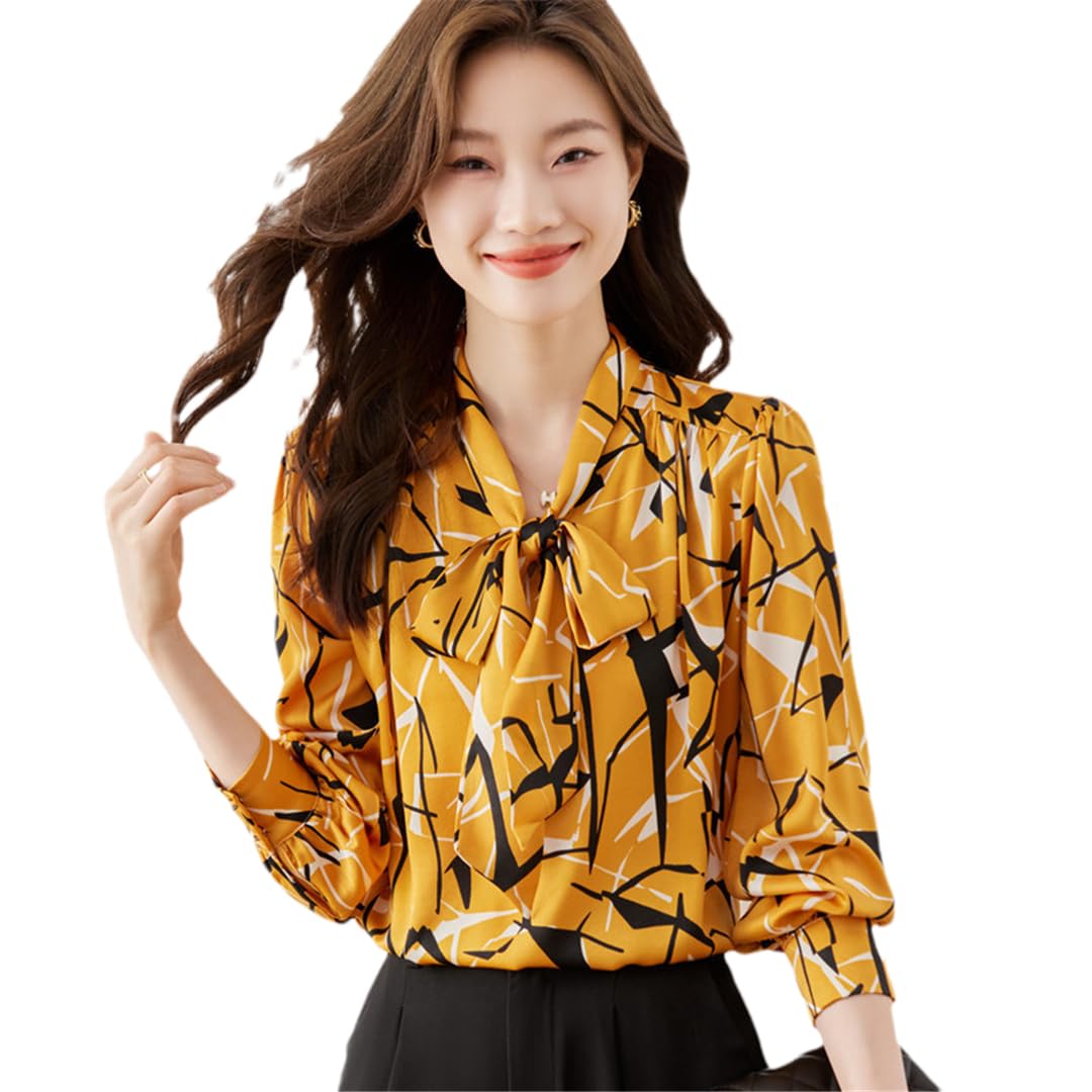 Disimlarl Camisa elegante de manga larga para mujer, con estampado de lazo, casual, blusas formales para oficina y trabajo
