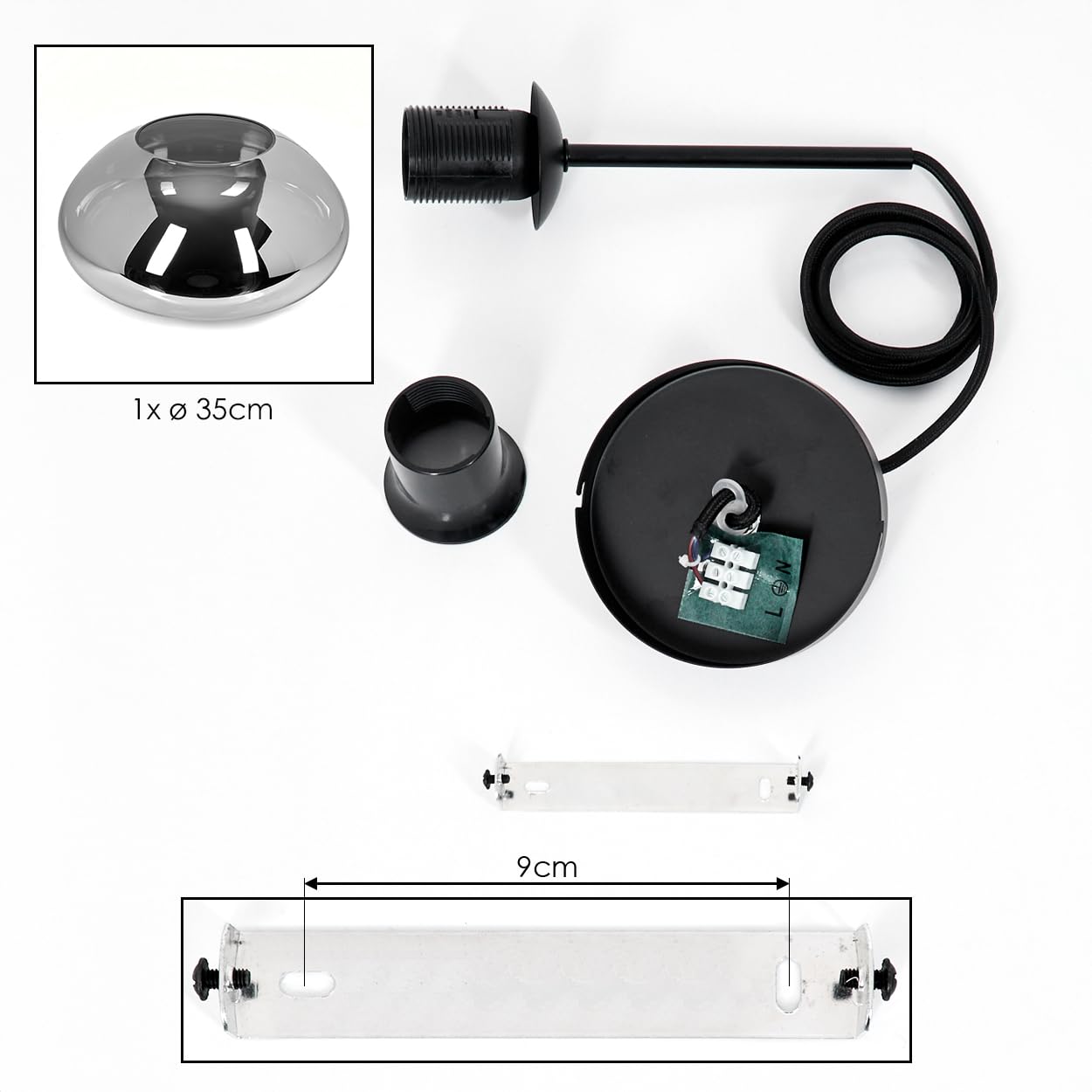 HOFSTEIN Hängeleuchte Mertola, 1-flammige Hängelampe aus Metall/Glas in Schwarz/Rauchfarben, moderne Pendelleuchte im Retro/Vintage-Design, Ø 35 cm, E27, Esszimmer, Küche, Wohnzimmer