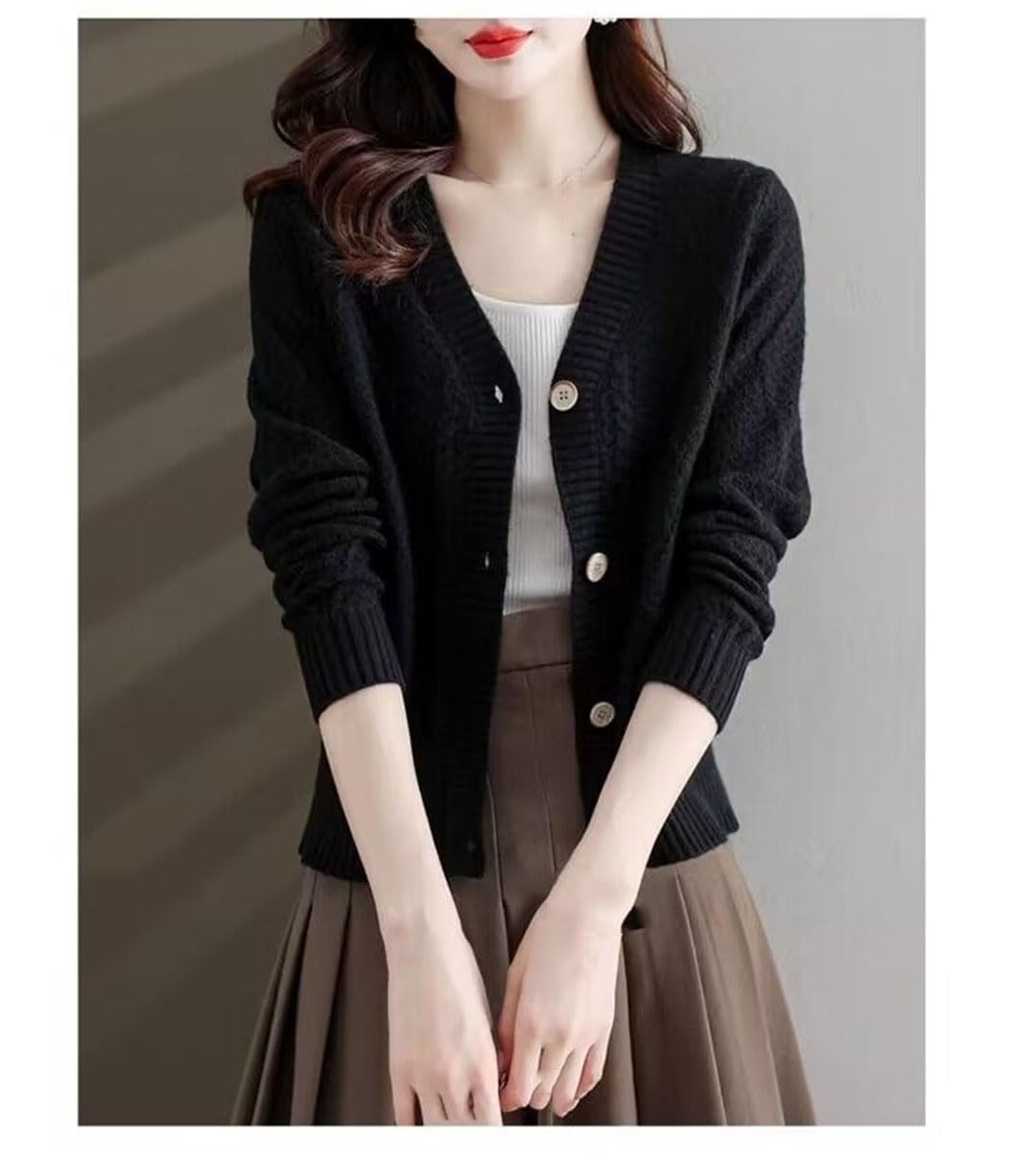 Cárdigan De Manga Larga con Botones para Mujer, Suéter con Cuello En V, Chaquetas De Punto Informales con Un Solo Pecho