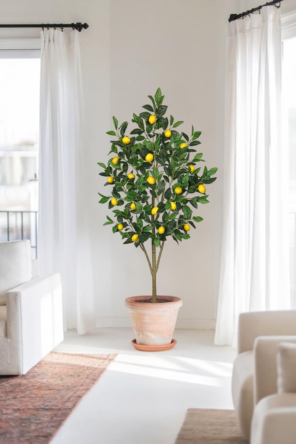 Oairse Kunstpflanzen Groß Zitronenbaum 150cm Kunstpflanze Künstliche Pflanze Kunstblume Innendekoration Kunst Pflanze wie echt im Topf für Tischdekoration, Büro, Badezimmer, Schlafzimmer, Wohnzimmer