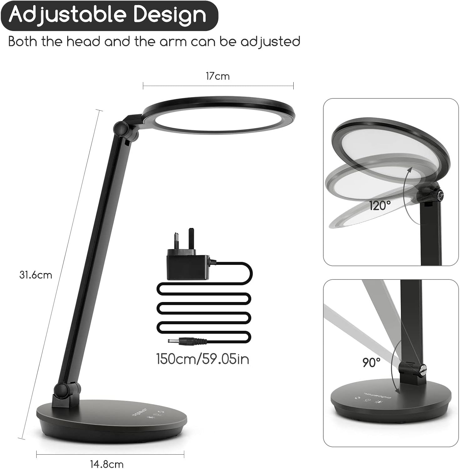 LED Desk Lamp, Aigostar Steplessly Dimmable Daylight Lamps, Eye Caring