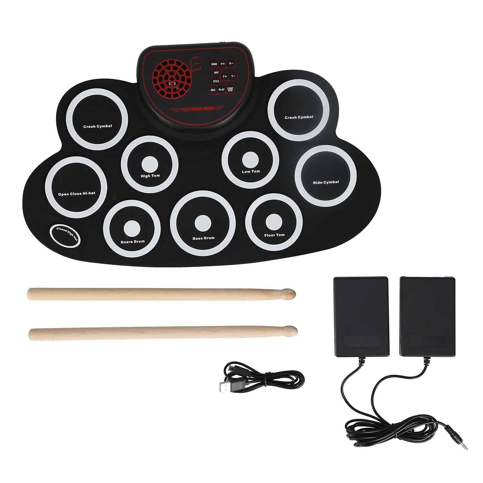 Set di Batteria Elettronica, Set di Batteria Avvolgibile, Kit di Batteria con Pad Avvolgibile da 9 Pad, con Pedali e Bacchette, Doppio Altoparlante Integrato, Ideale per i