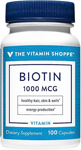 The Vitamin Shoppe Biotina 1 MG, apoyo al metabolismo de nutrientes para un cabello saludable y vibrante, piel sana y uñas fuertes (100 cápsulas)