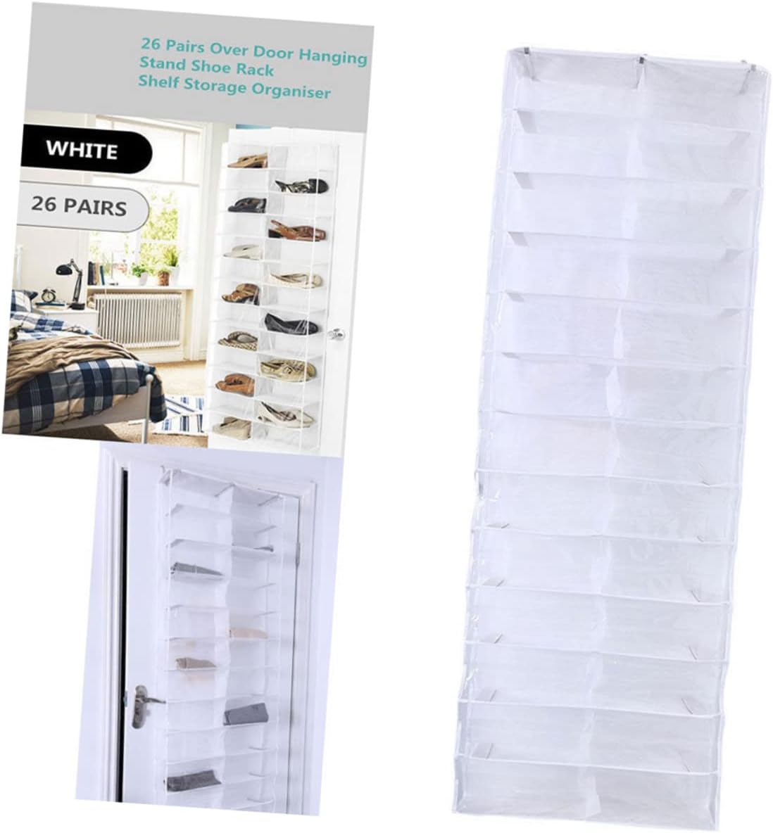 2pcs over Door Shoe Organizer Hanger Space Saving Closet Storage Rack for Shoes Slippers Accessories Easy to Mount for Spaces White