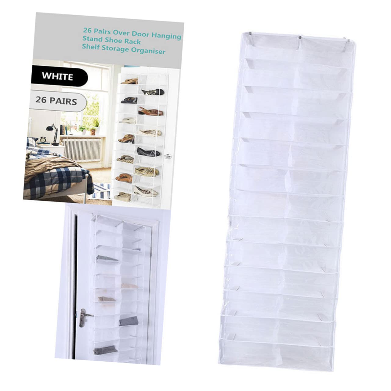 Organizador de Zapatos Colgante para Puerta 2piezas 26 Bolsillos Blanco