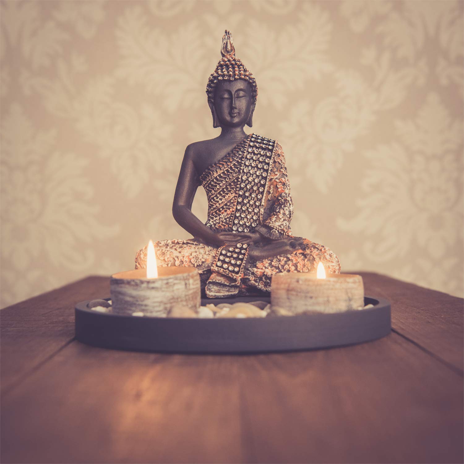 Bougeoir Bouddha En Résine - Porte-Bougies Chauffe-Plat - Décoration Zen Maison/Jardin - Or/Argent