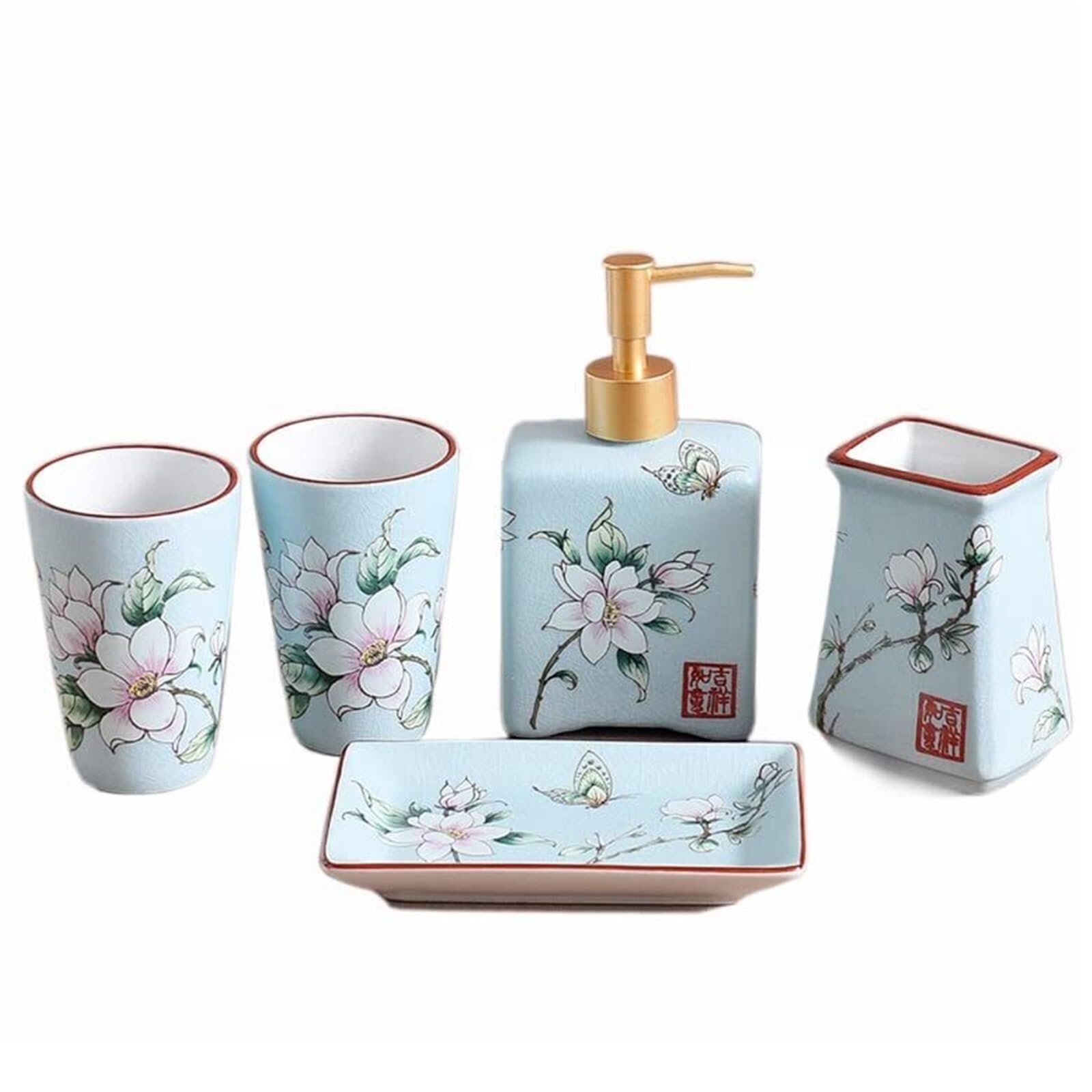 Set di accessori per il bagno Include 1 portaspazzolino, 2 bicchieri for gargarismi, portasapone, dispenser for lozione Arredamento per gli affittuari(Blue)