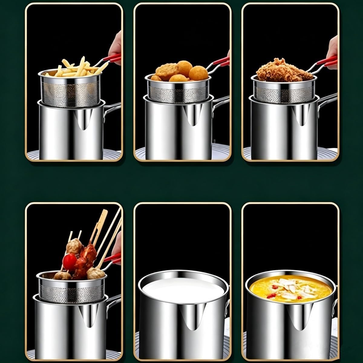 Friggitrice in Acciaio Inox con Cestello - Perfetta per Ali di Pollo Croccanti, Frutti di Mare, Patatine Fritte E Snack - Design Compatto per Piano Cottura, Ideale per Cucinare A Casa.