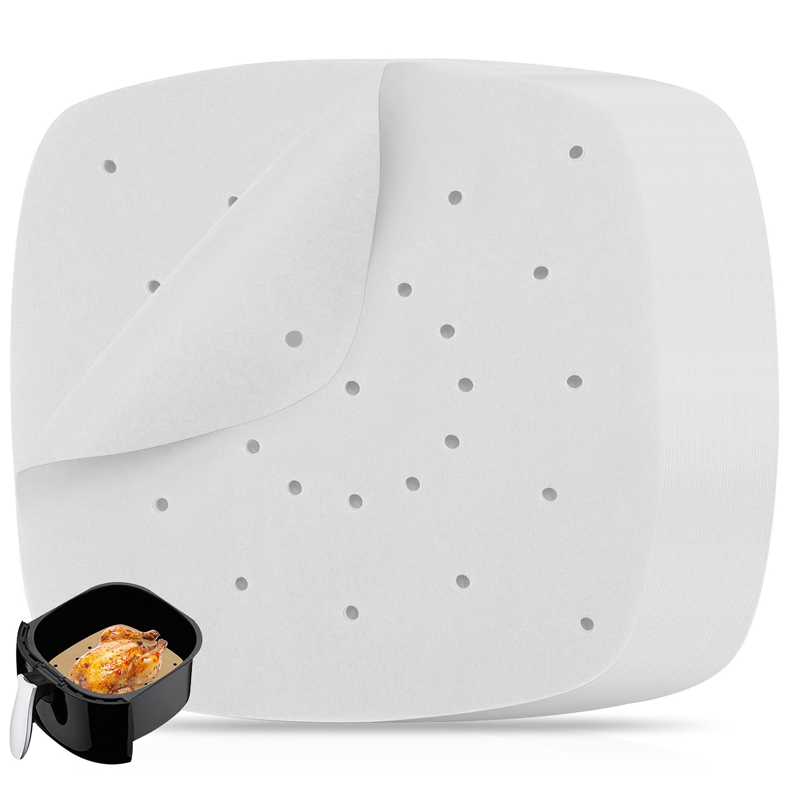 Air Fryer Paper Perforated 100 Pieces 22cm Square Parchment Non-Stick Baking Paper