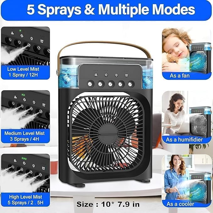 Image of NEX Portable Air Cooler Fan with Water Tank & USB Power - Mini Personal Evaporative Cooler with 3 Speeds, Mist Humidifier, LED Light, Quiet Cooling for Home, Office, Bedroom (Multicolor)