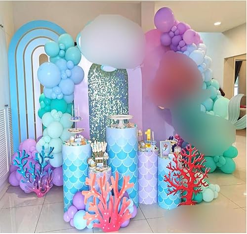 Miniatura 3 de FiVan Cubierta de fondo de arco de temática de sirena cubierta de fondo púrpura para decoración de fiesta de cumpleaños de baby shower GX-1434