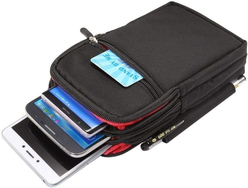 DFV mobile - Multi-functional Vertical Stripes Pouch 4 Bag Case Zipper Closing for PROTRULY D8 DARLING VR PHONE (2016) - XXL Black (19 x 11.5 cm)